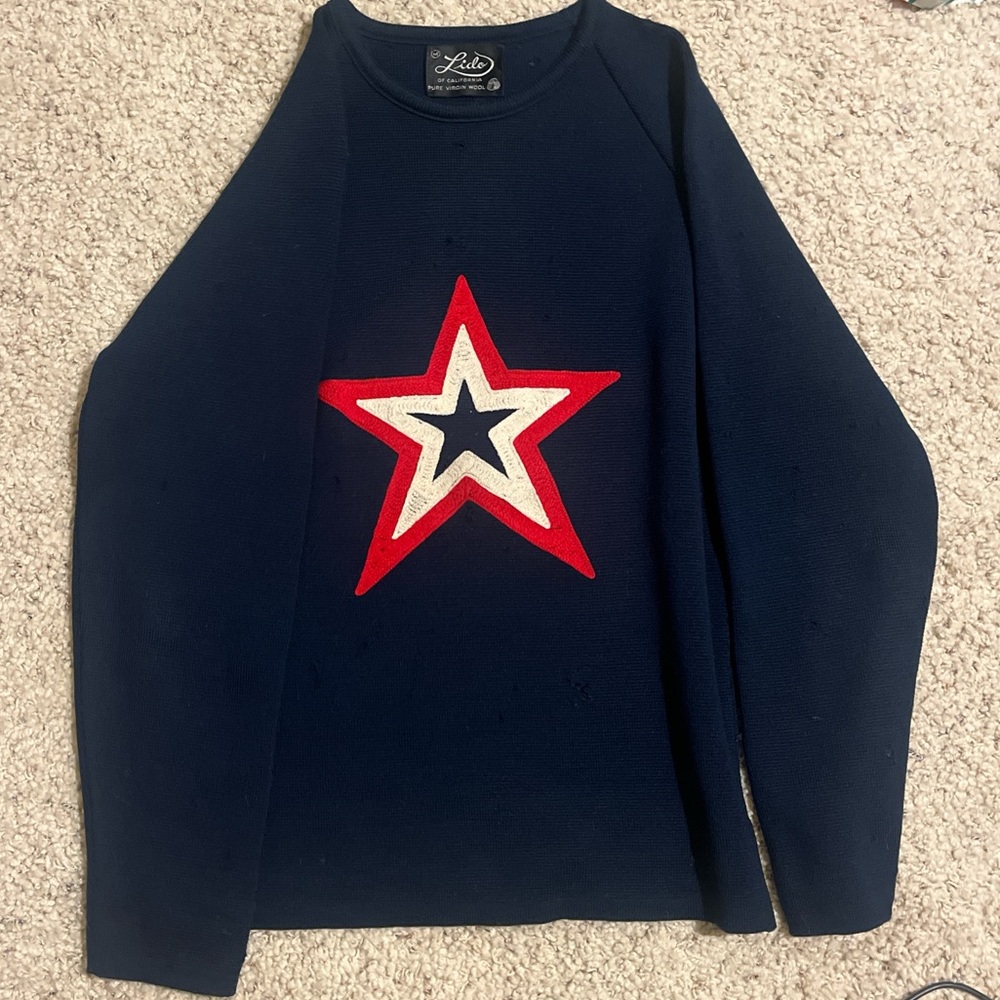 Navy Sweater with Red and White Star
